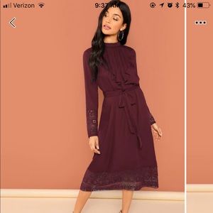 Pleated Ruffle trim lace dress